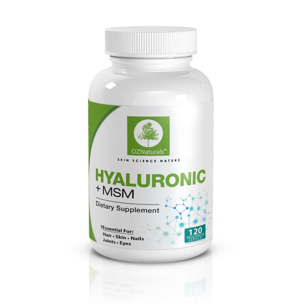 OZNaturals Hyaluronic Acid Joint Supplement + MSM (Methylsulfonylmethane) - Essential For Healthy Joints, Skin, Hair, Nails & Eyes - Considered The Most Effective Hyaluronic Supplements Available. 120 Veggie Caps, 900 MG