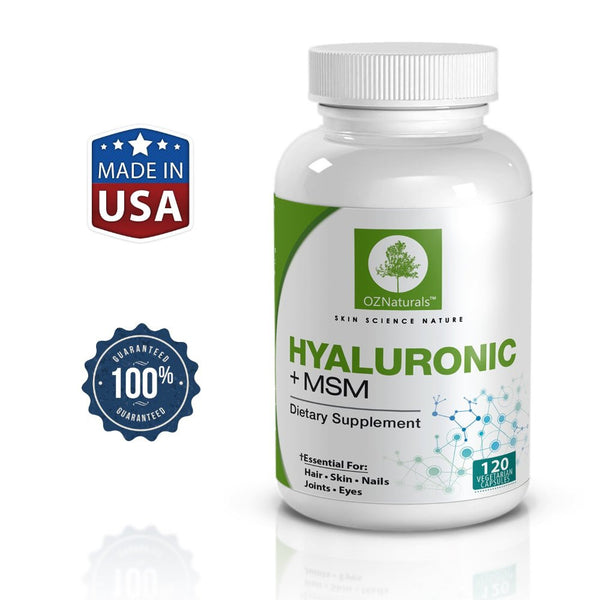 OZNaturals Hyaluronic Acid Joint Supplement + MSM (Methylsulfonylmethane) - Essential For Healthy Joints, Skin, Hair, Nails & Eyes - Considered The Most Effective Hyaluronic Supplements Available. 120 Veggie Caps, 900 MG